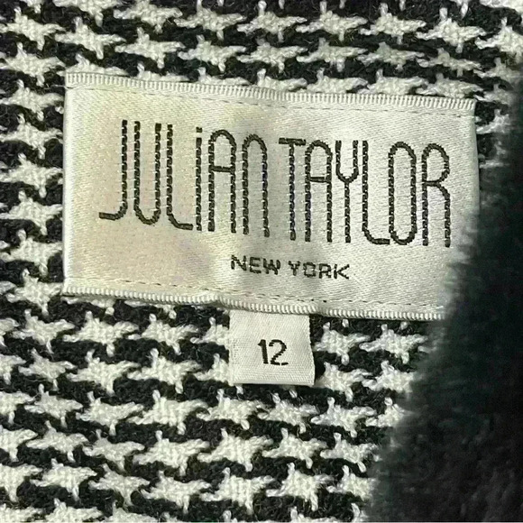 Julian Taylor Vintage Houndstooth Blazer With Faux Fur Collar Size 12 90s Black - Picture 10 of 14